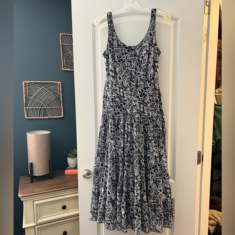 Navy Blue Floral Midi Dress